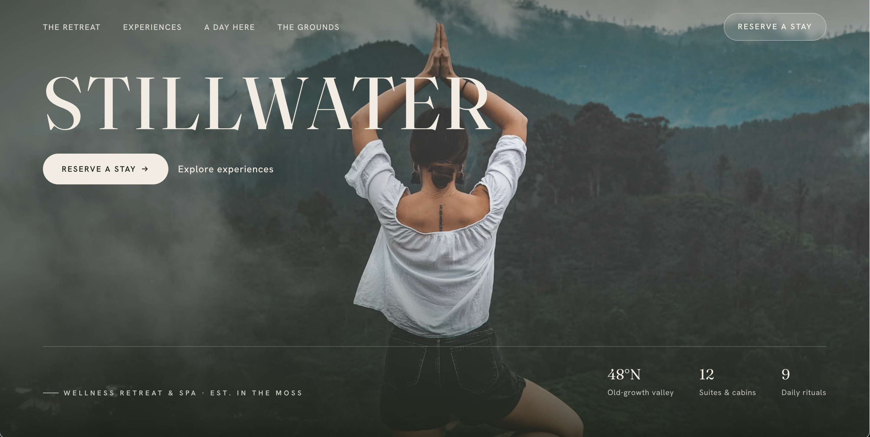 Stillwater wellness retreat website hero